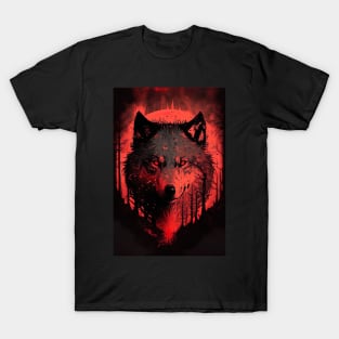 Cool Wolf portrait with red glow T-Shirt